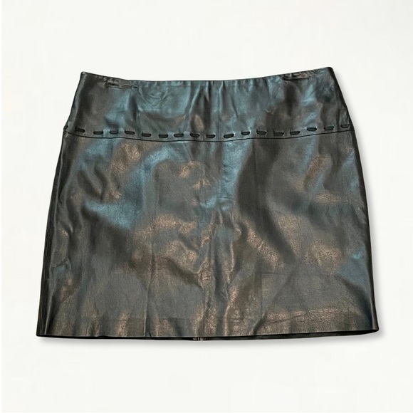 Vintage Y2K Early 2000s BCBG Max Azria Black 100% Leather Low Rise Mini Skirt - Picture 1 of 16